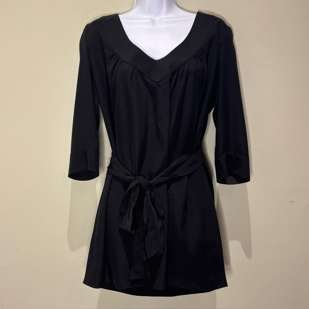 Black silk dress with detachable tie belt